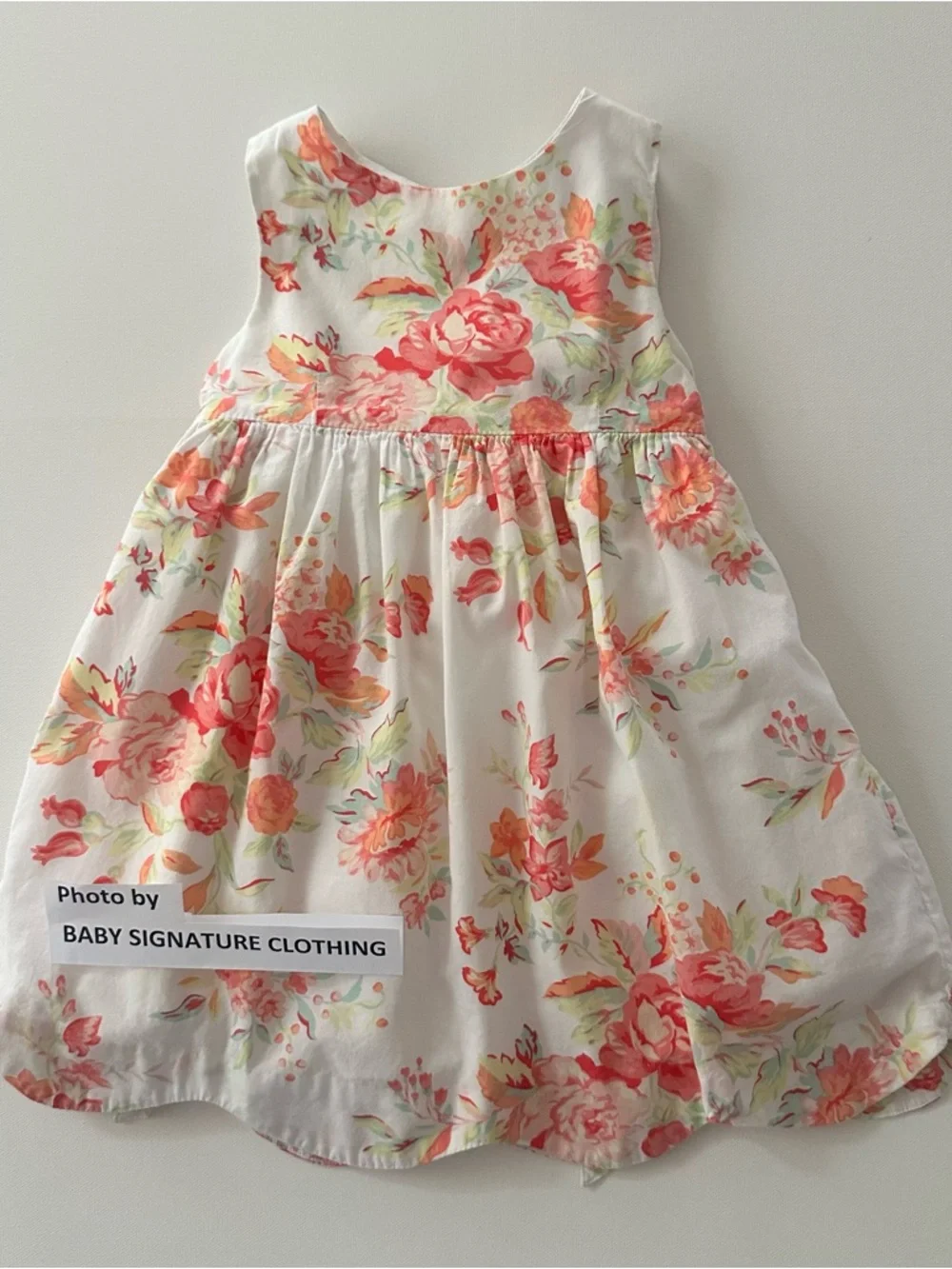Ralph Lauren 18 Months Baby Girl White Floral Sundress with Peach Blooms